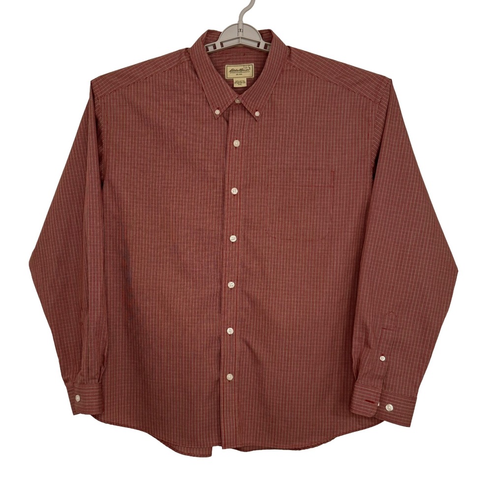 Eddie Bauer Button Down Shirt Mens XXL Red Check Excellent Wrinkle Resistant